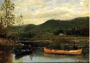 Albert Bierstadt Men in Two Canoes oil painting